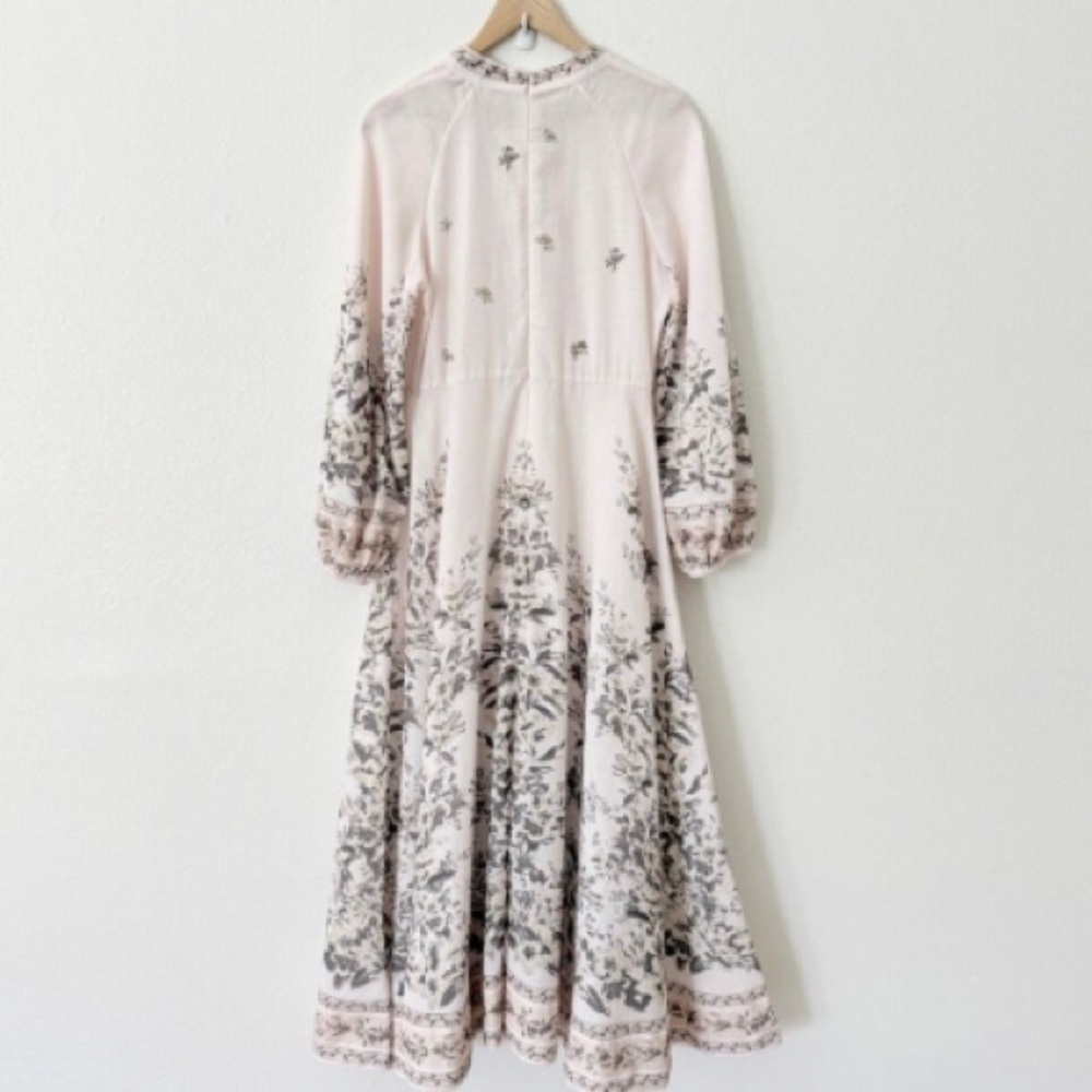 Zimmermann Women's Size 1 US 6 Golden Floral Long Sleeve Silk Linen Maxi Dress - Picture 6 of 12